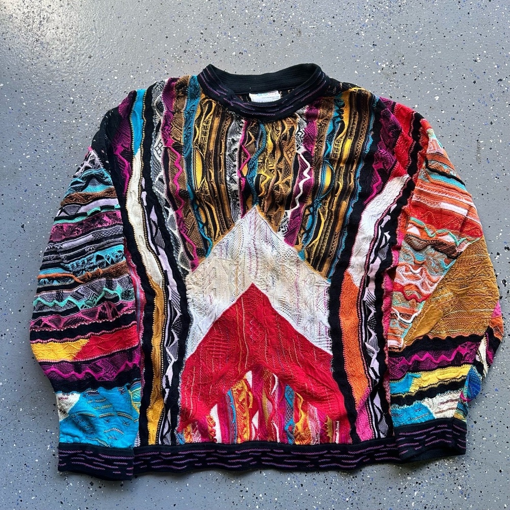 Coogi Vintage 90s RARE 3D Knit Multicolor Crew Neck Sweater Mens Large